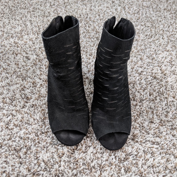 Black Suede Peep Toe Booties - Picture 3 of 6